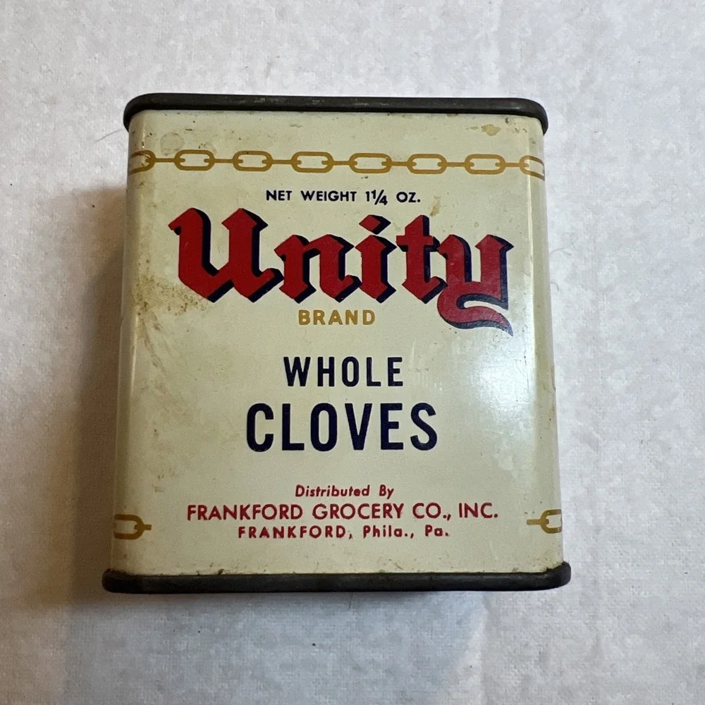 Unity Whole Cloves Antique Tin Kitchen Collectible